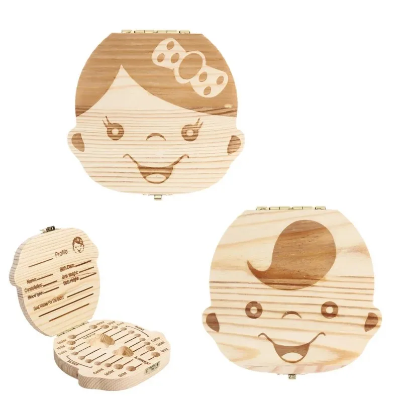 1pc-Baby Tooth Box Spanish Wooden Kids Milk Teeth Organizer Storage Boys Girls Baby Souvenirs Gifts Keepsakes