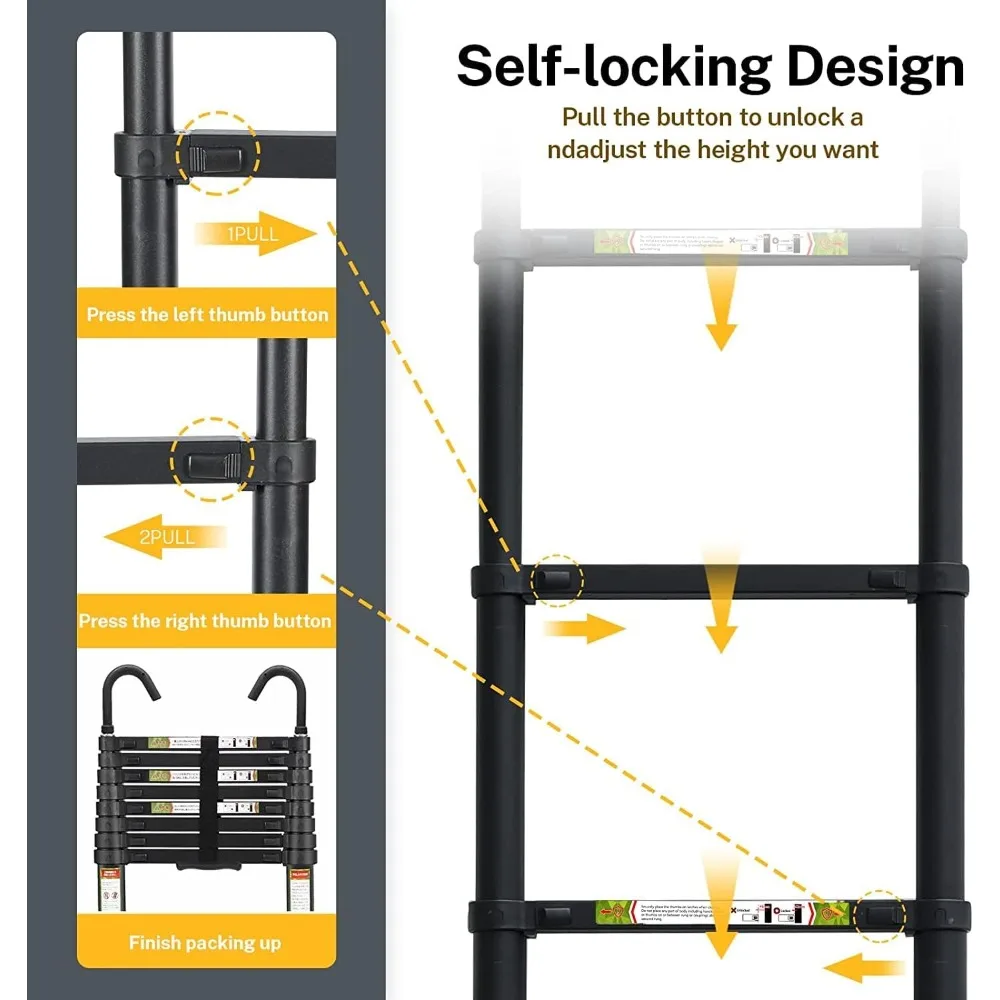 บันไดอลูมิเนียมพับได้แบบพกพา 6.5 ฟุต, ฐานกันลื่น, ตะขอแข็งแรง, เหมาะสำหรับใช้ในบ้านและกลางแจ้ง
