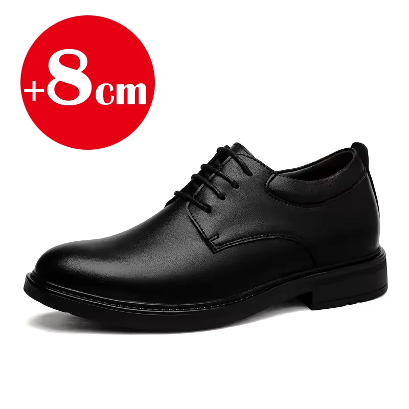 Office business formal shoes men's inner height increase 6/8cm shoes thick sole simple black men's genuine leather casual shoes