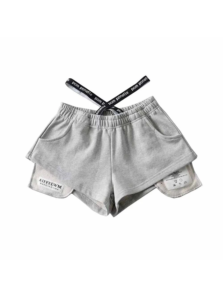 Women\'s Grey Shorts Y2k Korean Short Pants Harajuku Streetwear Aesthetic Vintage Mini Sports Shorts 2000s Trashy Clothes Summer