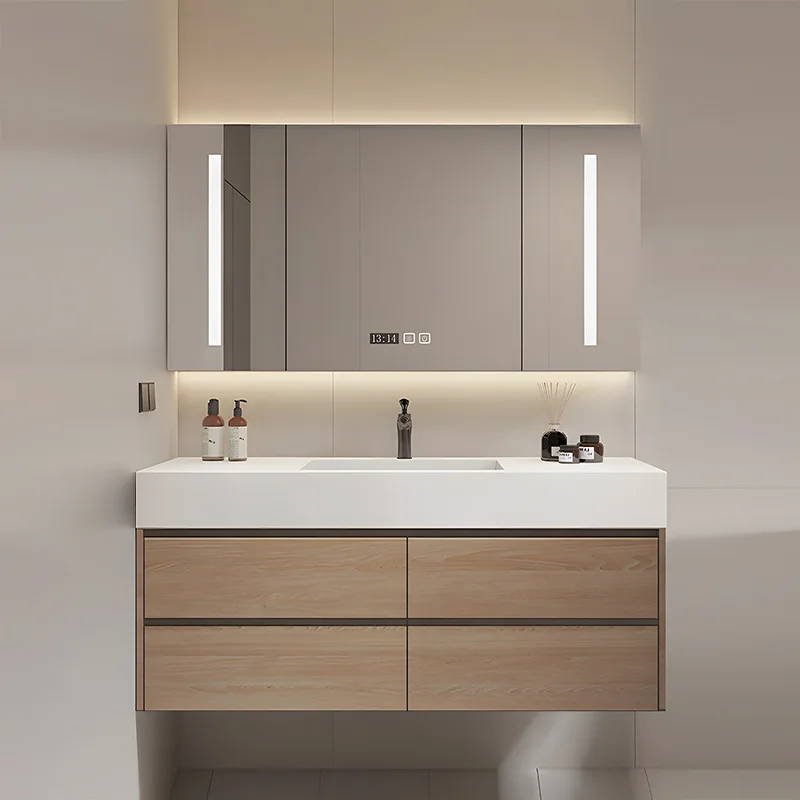 

Modern ceramic wash basin, sink, vanity, marble bathroom, wall cabinet with mirror, waterproof.