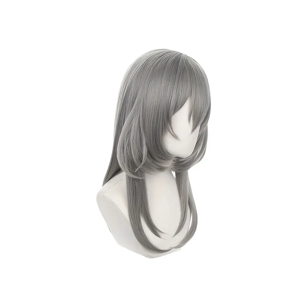 Anime Honkai Star Rail Stelle Cosplay Wigs With Bangs Synthetic Medium Length Straight Gray Hair Wig For Party