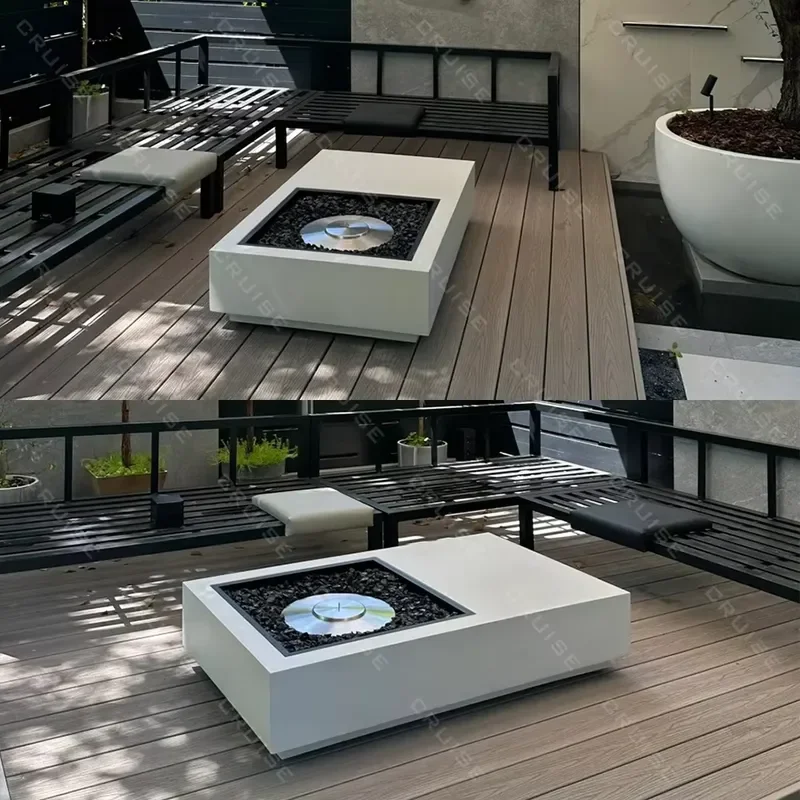 Rectangular Stainless Steel Outdoor Fire Pit Table 1250mm Wood Gas Alcohol Burner Modern Patio Garden Freestanding Heater