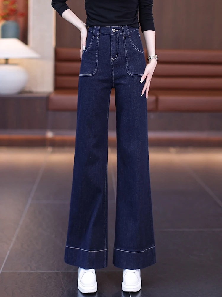 

Женские джинсы Deep Blue с высокой талией, свободного кроя, прямые, из денима, весна-осень, новый стиль, ретро, с эффектом потертости, широкие штанины