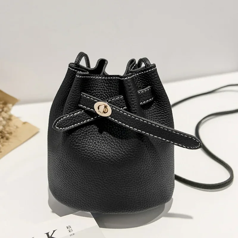 Bucket Shoulder Bag Women Drawstring Crossbody Bag Female Messenger Bags Ladies Synthetic Decorative Leather Handbag