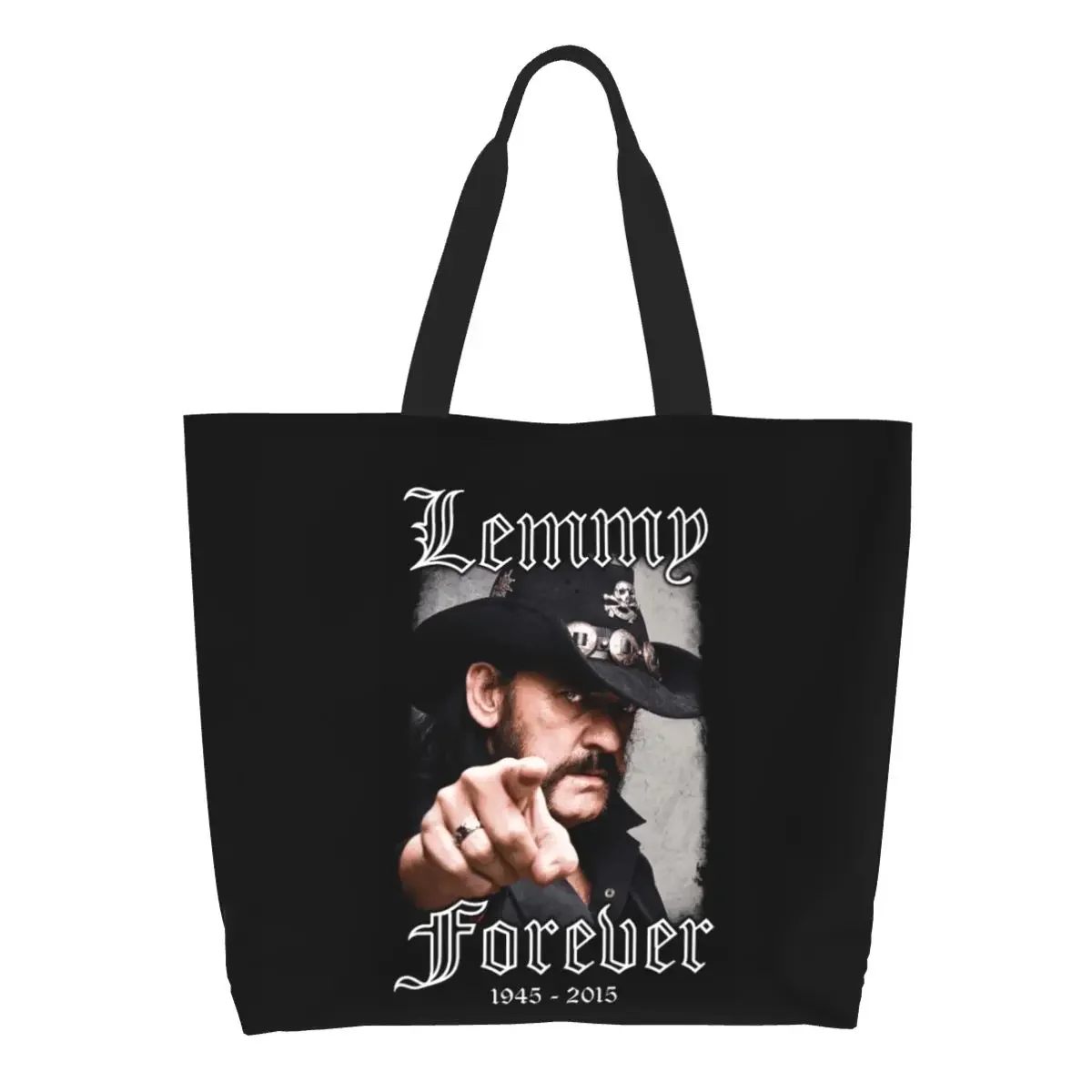 Custom Rock Star Lemmy Canvas Shopping Bags Women Washable Big Capacity Grocery Shopper Tote Bags