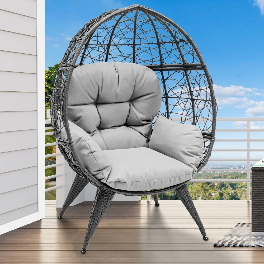 

Egg Chair Wicker Teardrop Chair Outdoor Indoor Large Lounger with Stand Cushion