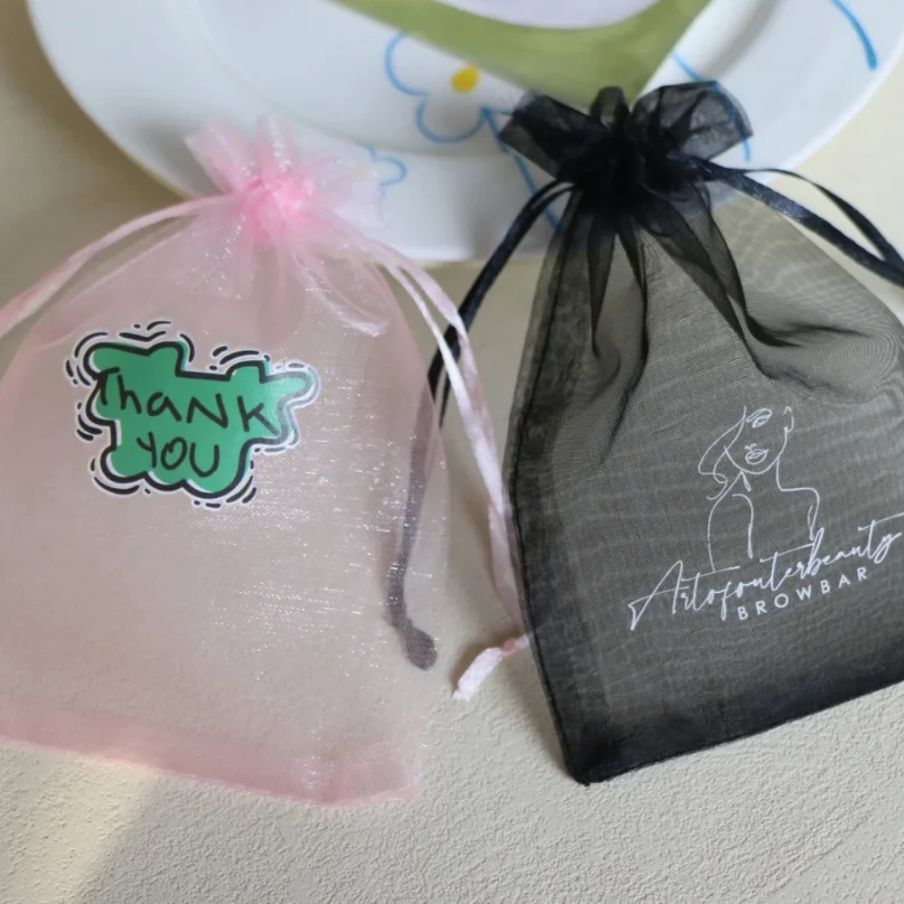 

25 Custom Wedding Favor Bags, Logo Organza Mesh Bag, Personalized Jewelry Gift Bag,Drawstring Organza Jewelry Pouch, Party Bags