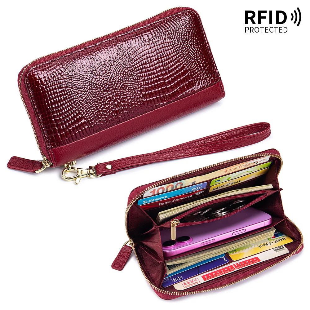 RFID-Geldbörse aus echtem Leder für Damen, 2022, neue Mode, Damen-Geldbörse aus Rindsleder, großer Kartenhalter, Clutch-Handtasche