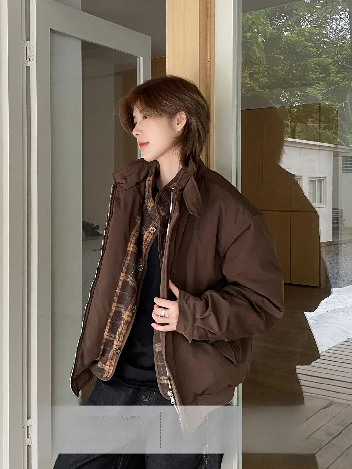 

Утепленная хлопковая куртка в клетку с вставками для мужчин и женщин, зимняя верхняя одежда, многослойная, на молнии, с длинными рукавами