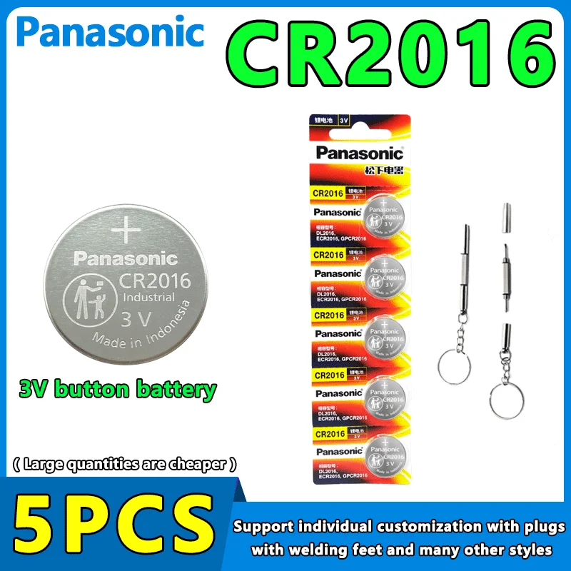 

5Pcs Panasonic 3V CR2016 Button Batteries LM2016 BR2016 DL2016 Cell Coin Lithium Battery For Watch Electronic Toy Calculators