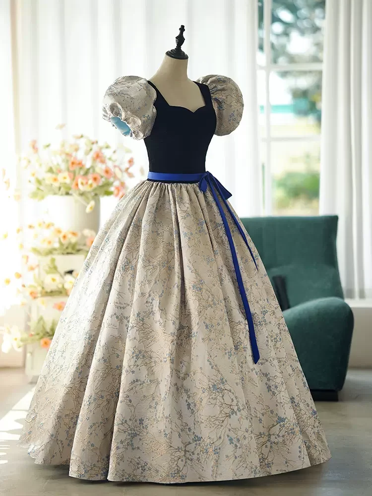 bubble sleeve bowknot ball gown court medieval dress renaissance Gown queen Victorian /Marie/drama/