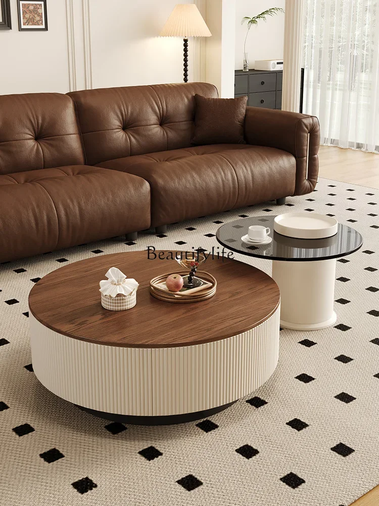 LXItalian cream style round walnut coffee table combination living room householdSSS