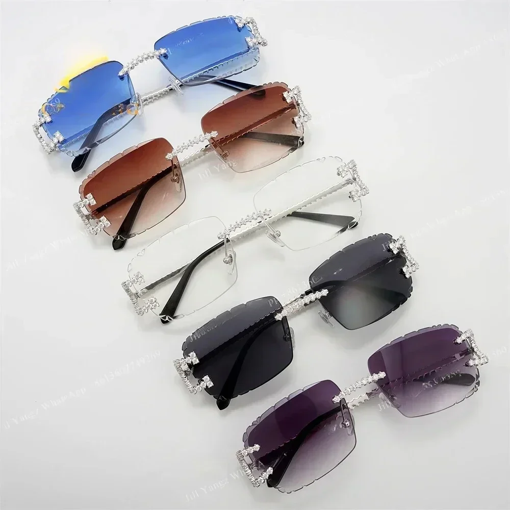 REAL HAND SET Luxury Jewelry s925 sunglasses Moissanite pass diamond tester Rimless men iced out sunglasses Custom Accepted