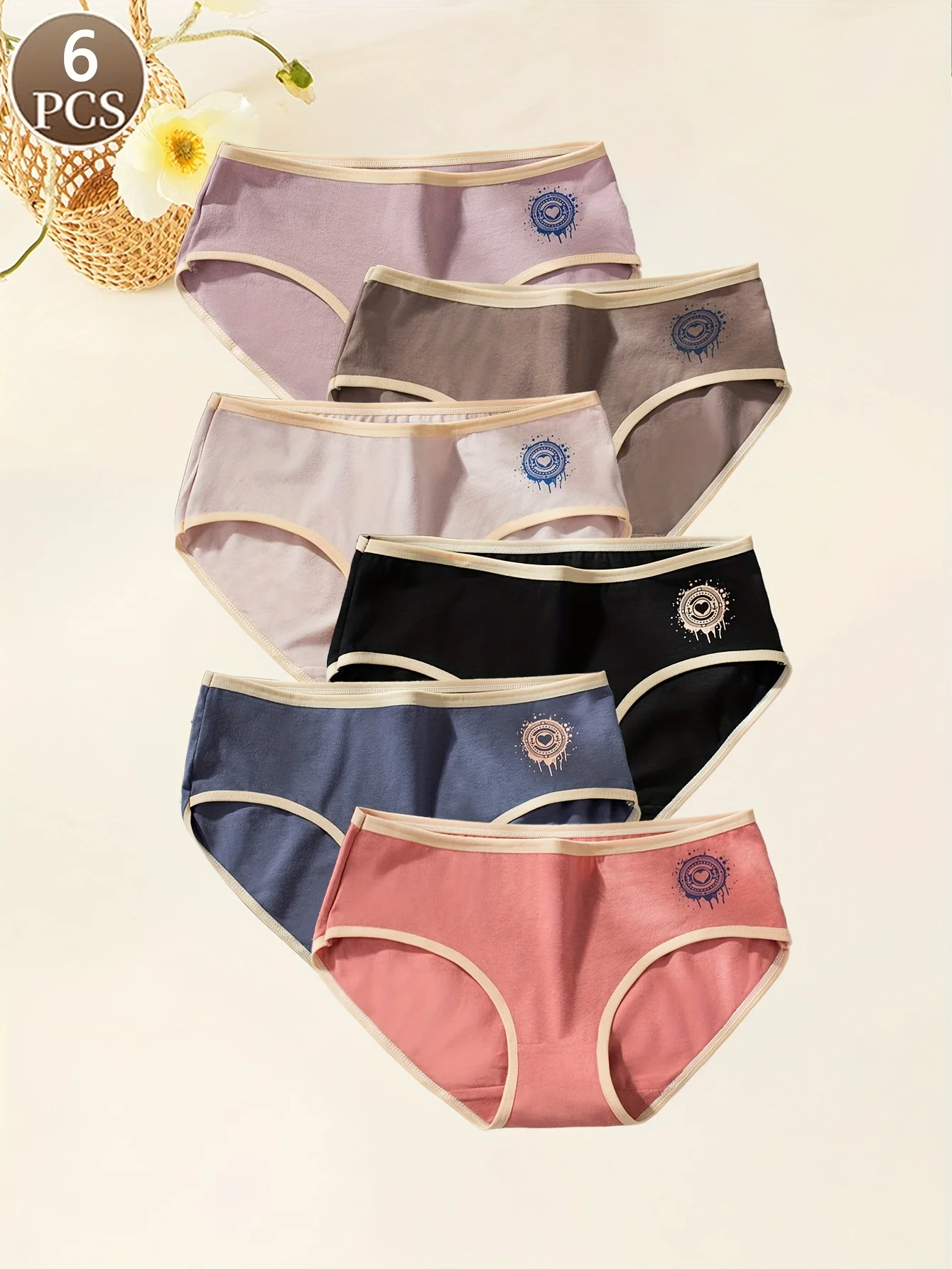 

6шт хлопковые трусики женские, удобные и дышащие. Трусики-треугольники с разноцветным принтом для молодых девушек.