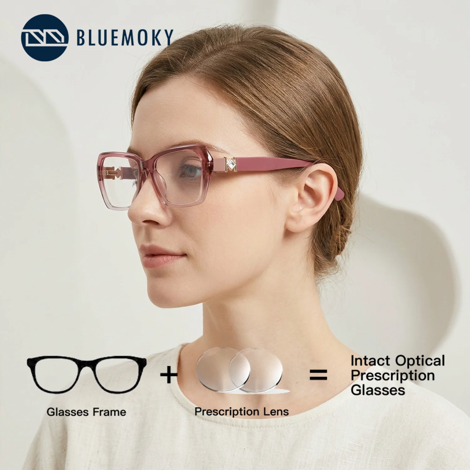 BLUEMOKY Acetate Butterfly Prescription Eyeglasses Photochromic Anti Blue Light Designer Nearsighted Glasses for Woman