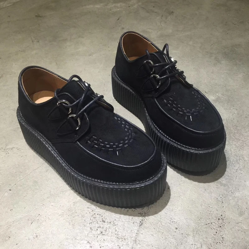 Scarpe Harajuku nere classiche con lacci e zeppa con zeppa piattaforme Creepers scarpe Punk Casual tacchi alti scarpe con plateau da donna