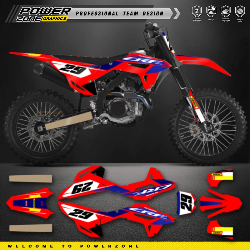 PowerZone Full Graphics Background Decals Stickers Kit For HONDA CRF450R 2021 2022 2023 CRF250R 2022 2023 2024 Motorcycle 12