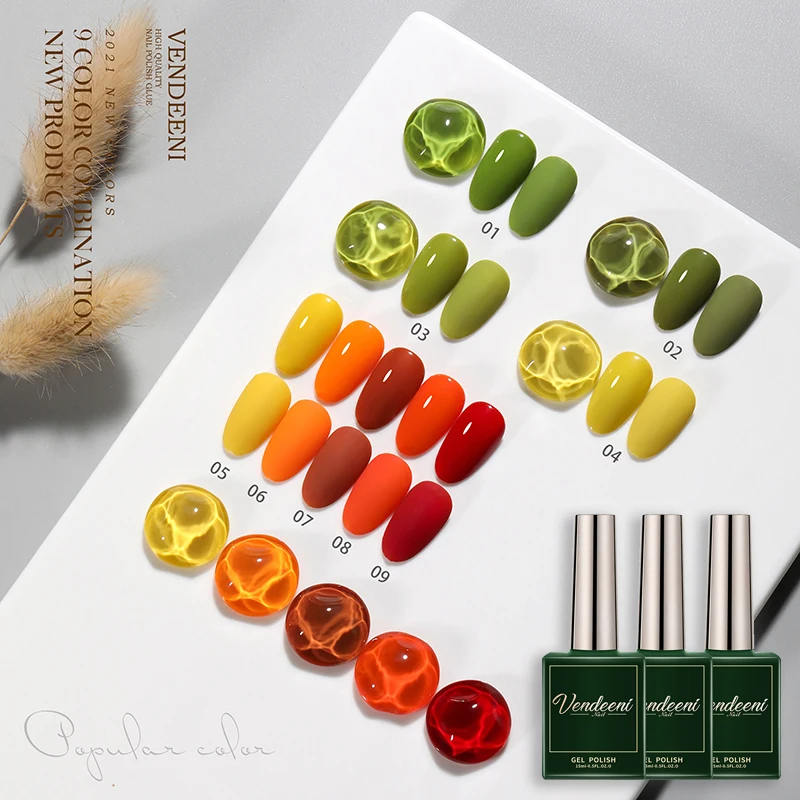 Vendeeni 9 Colors/set Yellow Green Orange Gel Nail Polish UV LED Soak Off Pure Gel Lacquer Nail Art Gel Varnish 15ml