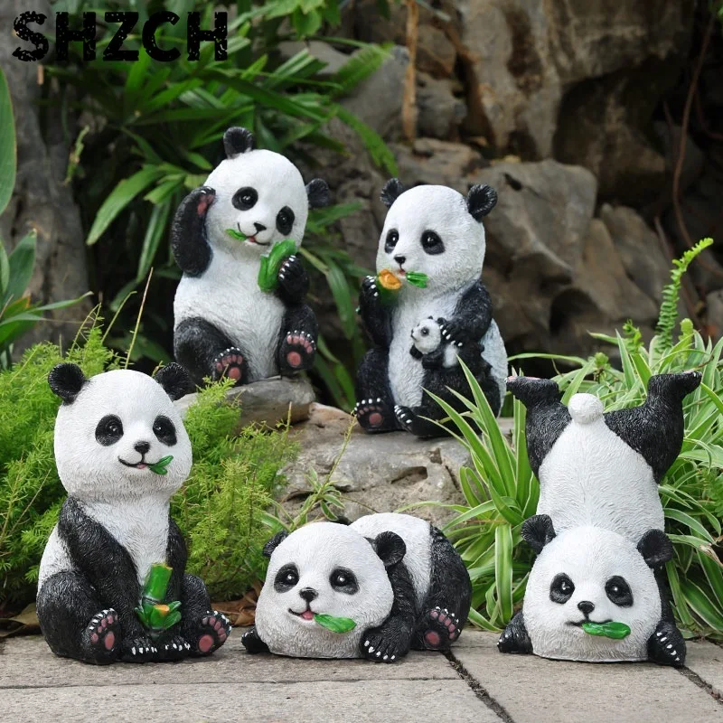 Simulation Panda Sculpture Outdoor Animal Statue for Garden & Lawn Decor Realistic Panda Ornament Cute Landscape Art for Yard