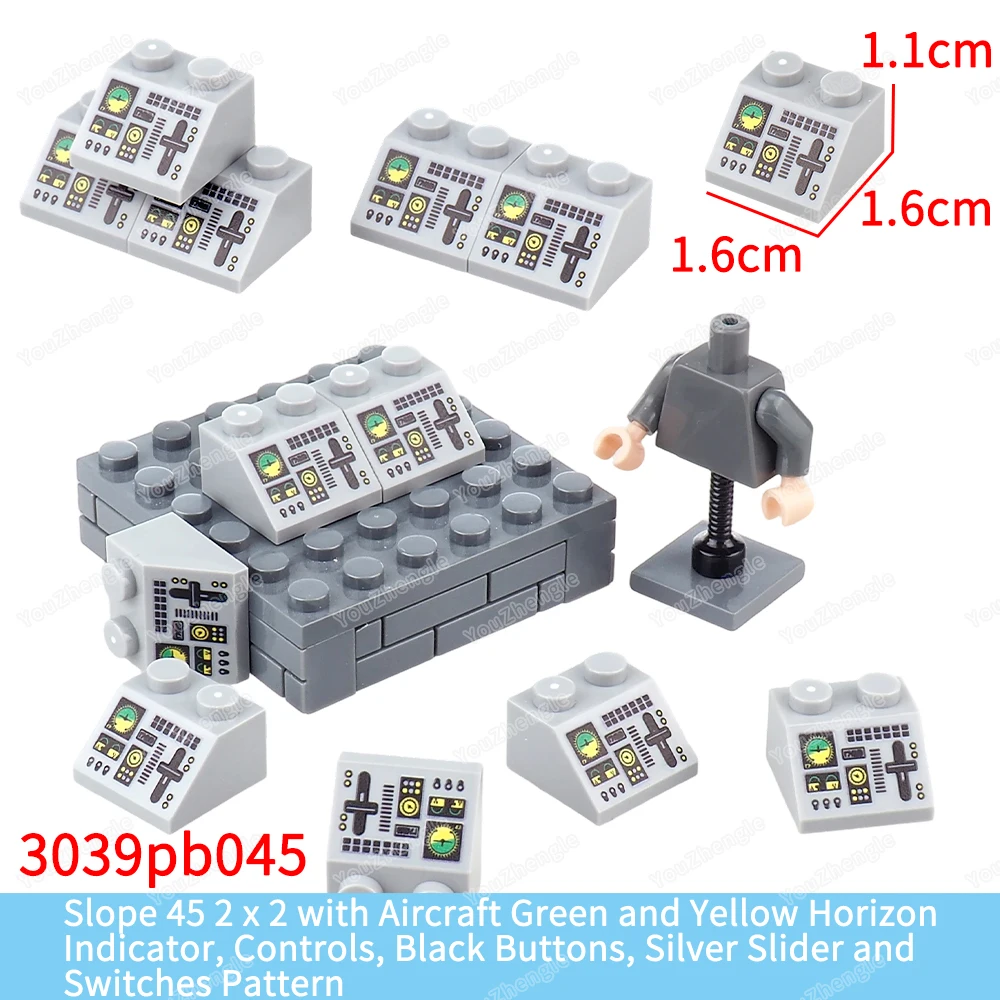 

Кнопка управления индикатором истребителя, строительный блок с принтом, 2x2, детали рампа, 3039MOC, фигурки, оборудование, модель сцены, игрушка для мальчика