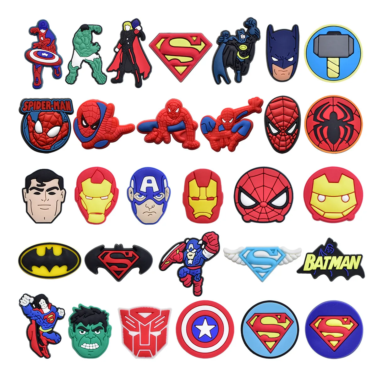 30pcs Super Hero Cartoon Character Shoe Charms For Slides Sandals DIY Custom Accessories Soft PVC Shoe Decor Ornaments For Clogs