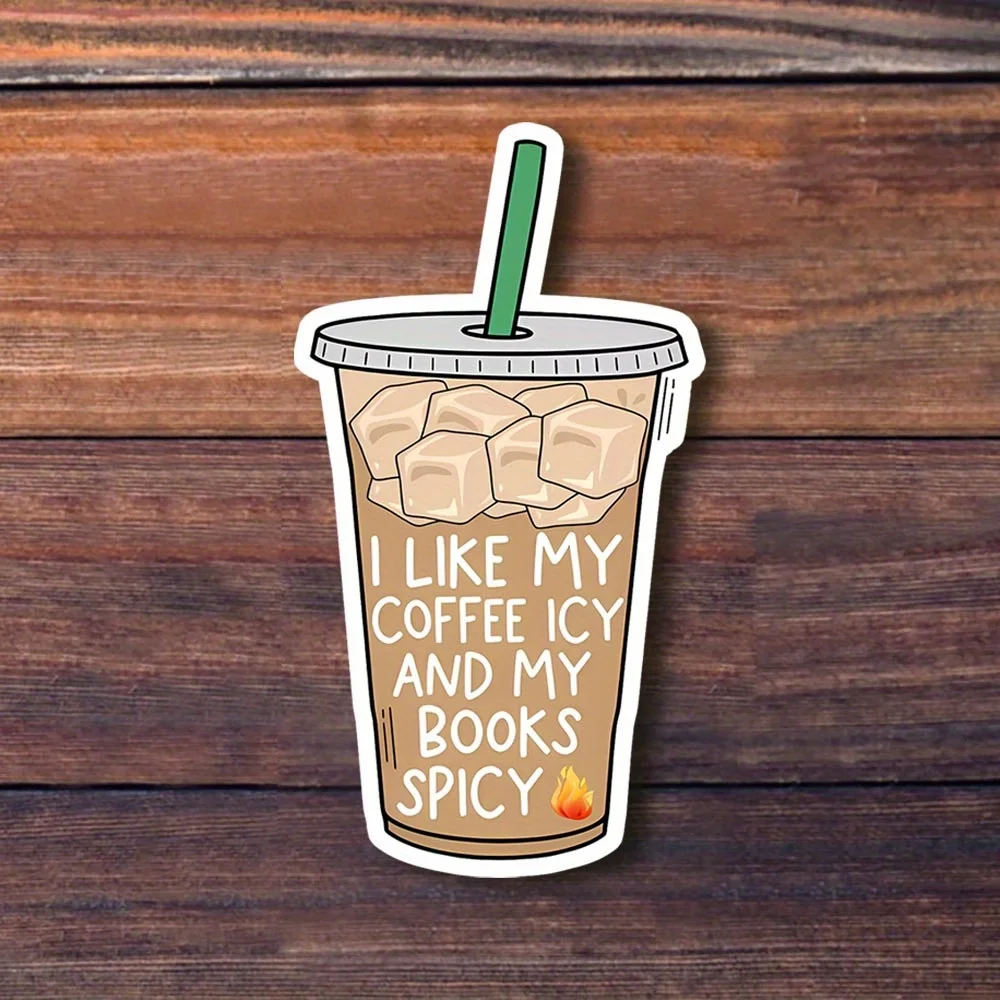 

3-дюймовая виниловая наклейка | Я люблю холодный кофе и острые книги. | Забавный и необычный дизайн, идеально подходящий для любителей книг и кофе.