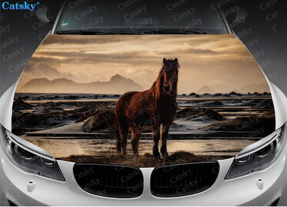 Flowers Nature Horse Car Hood Vinyl Stickers Wrap Vinyl Film Engine Cover Decals Sticker Universal Car Hood Protective Film