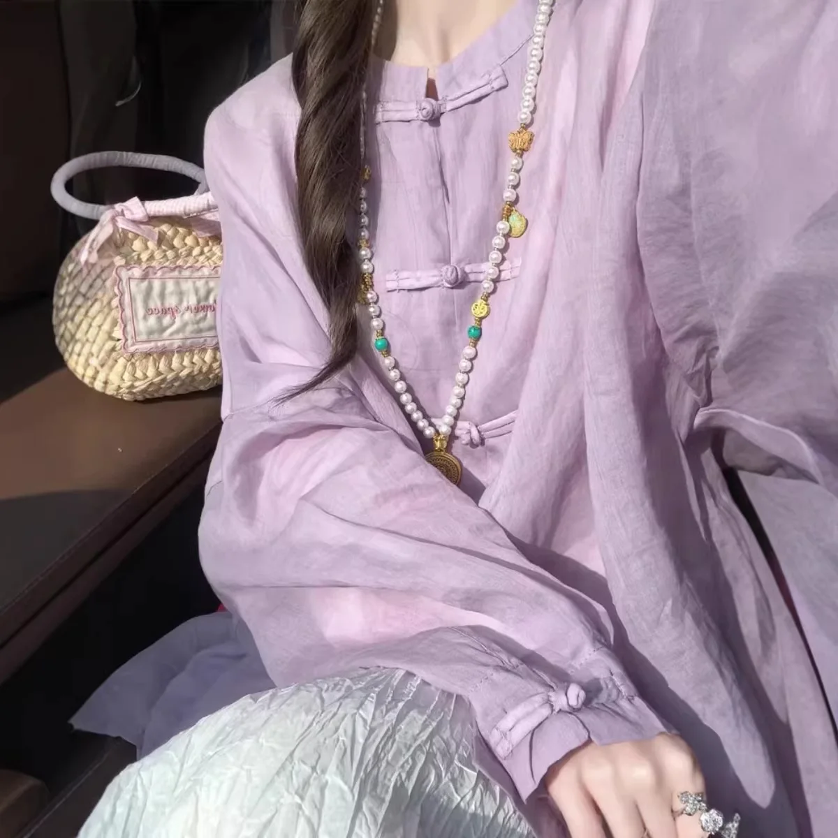 

Women Chinese Casual Blouse Clothes Autumn Cotton Long Sleeved Down Shirt
