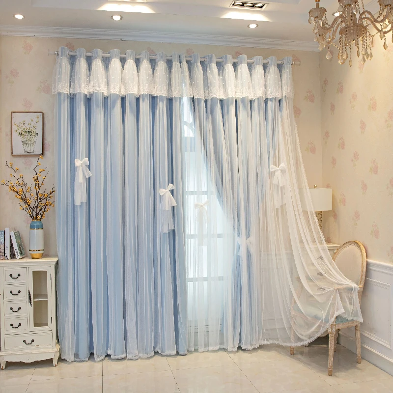French Cream Princess Style Blackout Curtains for Bedroom Living Room Girl Dream Double Layer Chenille Drapes Thermal Insulated