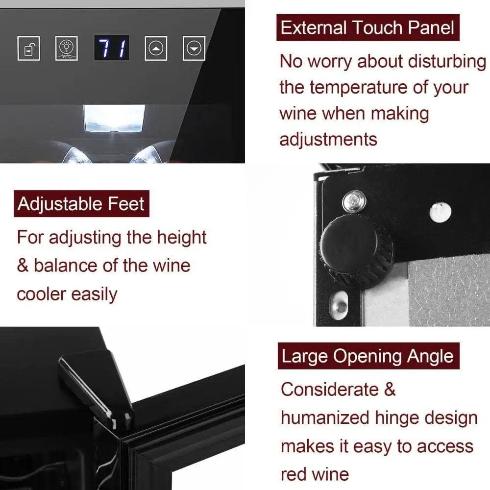 Compact Under Counter Wine Cooler Silent Compressor Digital Temperature Control Freestanding Wine Refrigerator Lockable Soft LED