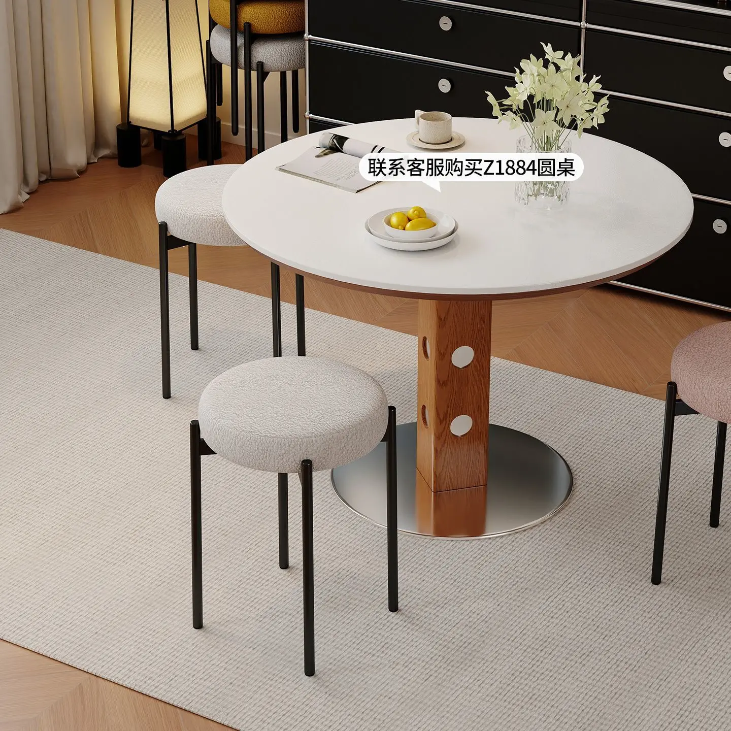 Household Round Stool Can Be Stacked High-end Fabric Small Stool Living Room Soft Package New Spare Stool Medieval Simple