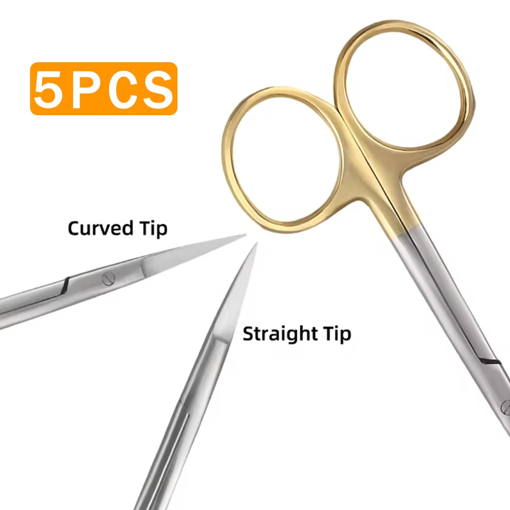 

5pcs Medical and Dental Surgical Scissors with Straight and Curved Tips Plus Forceps for Surgical and Dental Procedures
