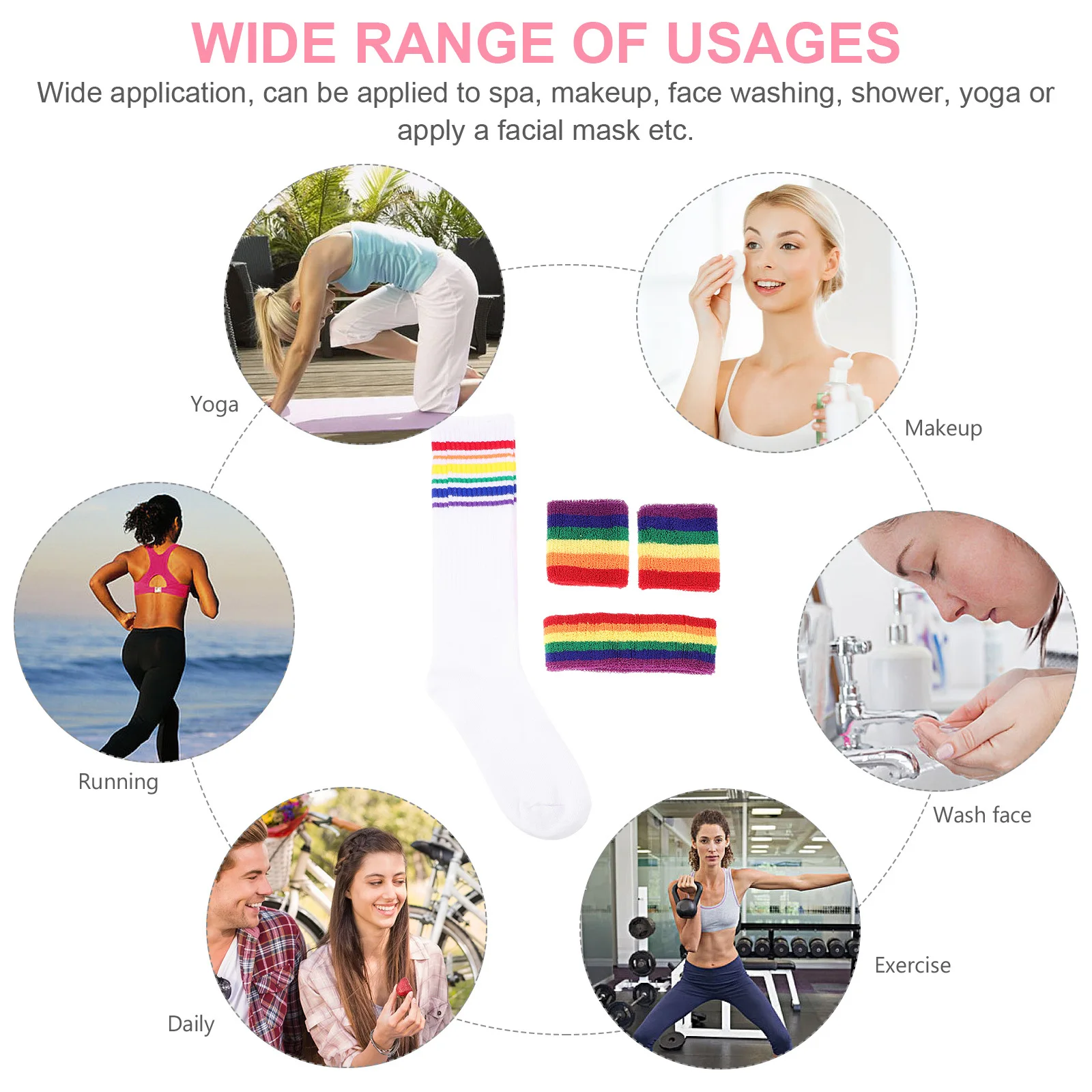 

1Set Colorful Sweatbands Set Super Elastic Fitness Headband Wristband Kit for Sports Activities Pride Month