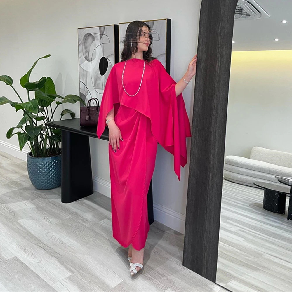 Classic Simple Arabic Women Beach Party Dresses Homecoming Casual Cape Shawl Wedding Evening Dress Event Ankle Length Prom Gowns