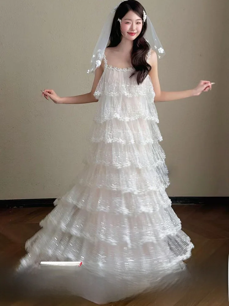 

Morning oot Wedding Dr Sweet Strap Sequin Long Skirt High Waist Korean Sle Polyester Fiber Adult Ceremony Performance ...