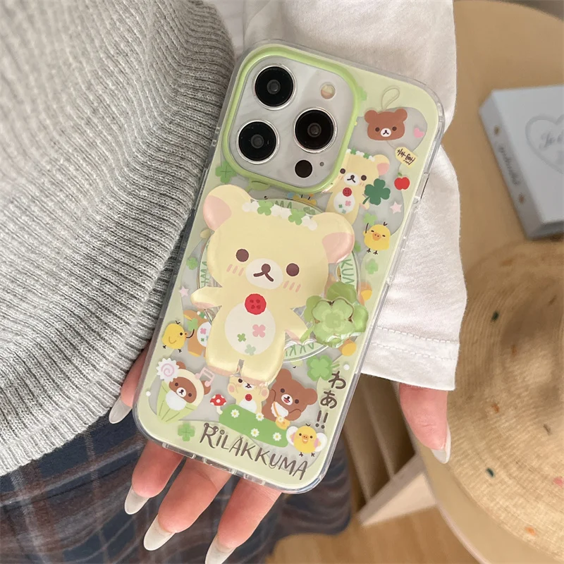 

Korea Cute Couple Cartoon Bear Magsafe Wireless Charge Case For Case For iPhone 13 14 15 16 17Pro Max Funny Bear Magnetic Holder