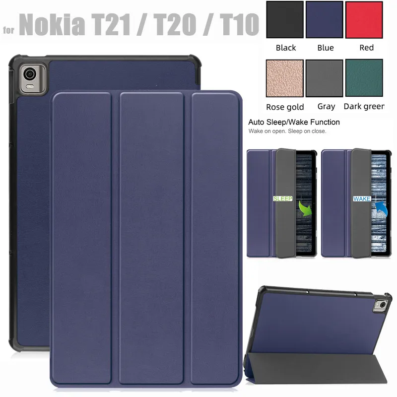 

Чехол для планшета Nokia T21 T20 10,4 дюймов, чехол из искусственной кожи с функцией автопробуждения, чехол-книжка с подставкой для Nokia T10 8,0 ", чехол для планшета