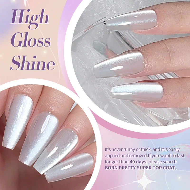 BORN PRETTY-Conjunto de esmaltes em gel, imersão em gel UV, brilho, prata, luz da água, luar, gato magnético, arte do prego, manicure, branco, 10ml