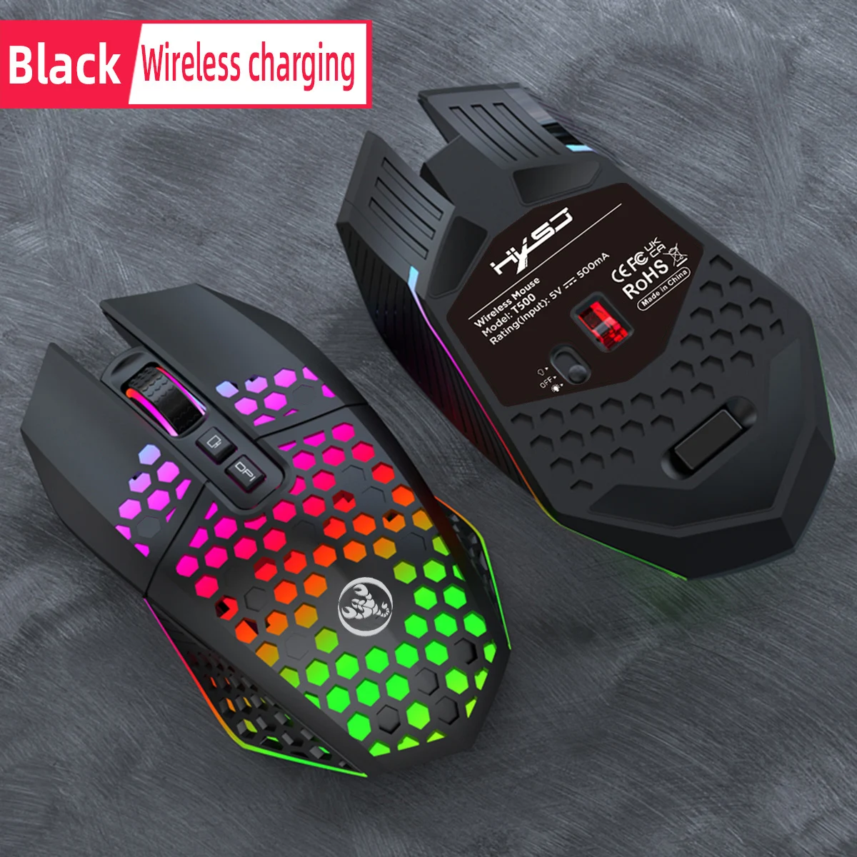 

Беспроводная игровая мышь HXSJ T500 — эргономичный дизайн с RGB-подсветкой, USB-зарядкой типа C, сотовым корпусом, оптическая для игр