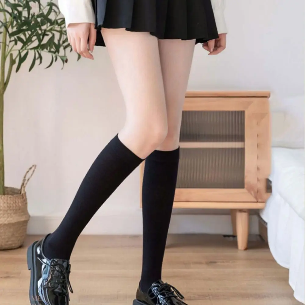 6Pairs Elastic JK Knee High Socks Solid Ultra-thin High Tube Long Sock Female Hosiery Balletcore Style Women's Mid-calf Sock