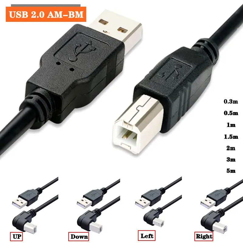 USB 2.0 A męski na USB B męski typu B BM górny i dolny lewy i prawy narożnik drukarki skaner 90 stopni kabel BM kątowy