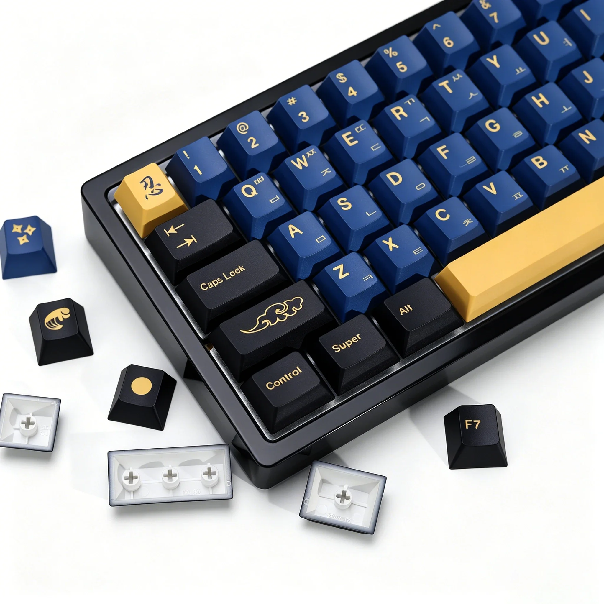 KBDiy Korean Keycaps Retro GMK Blue Samurai Cherry Profile PBT Ailce Keycap Custom For 60 Gaming Mechanical Keyboard KIT Key Cap