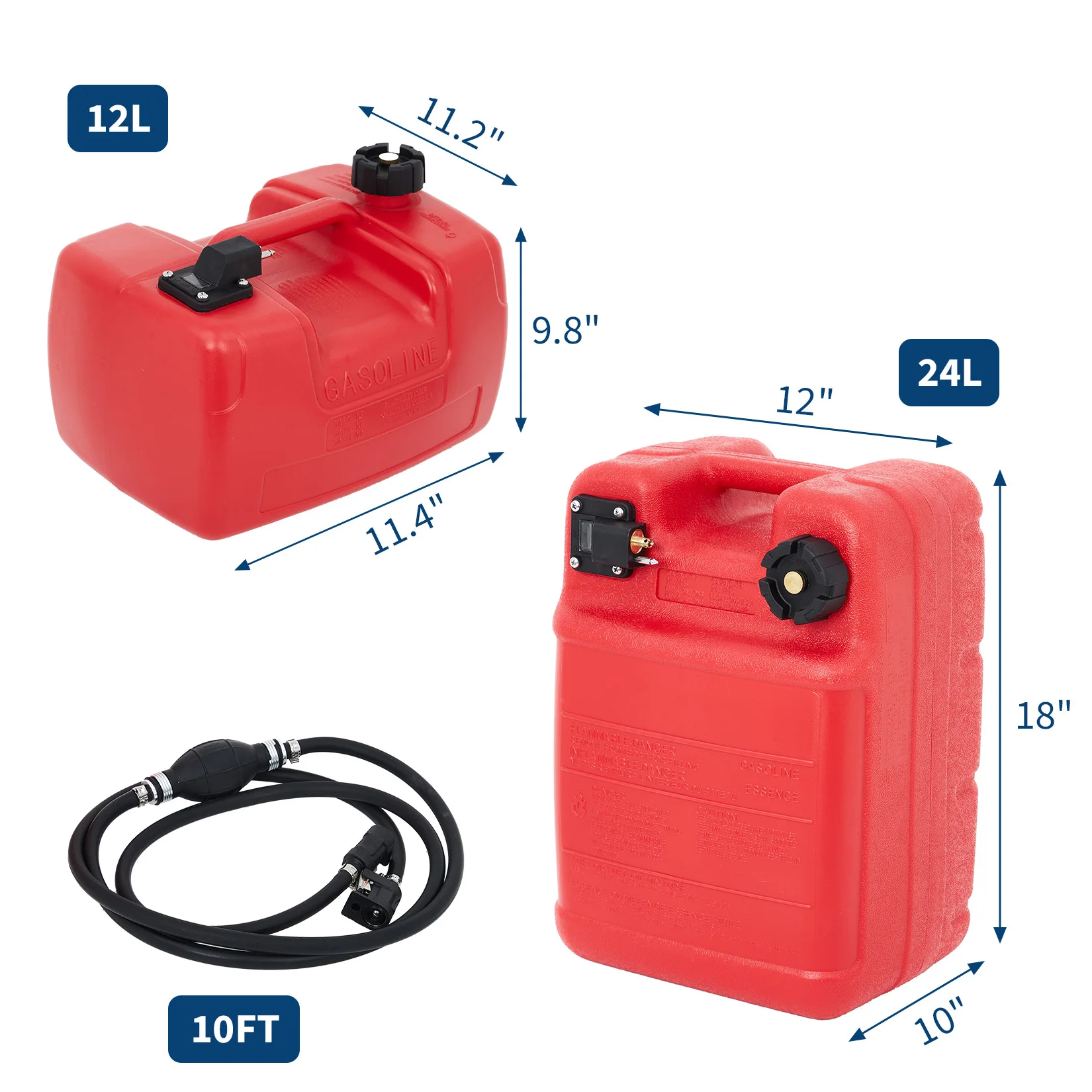 Portable Marine Fuel Tank 24L 6 Gallon L Shaped Handle Transfer Line Durable Plastic Hose Easy Carry for Outboard Motors Boats Fuel Injector