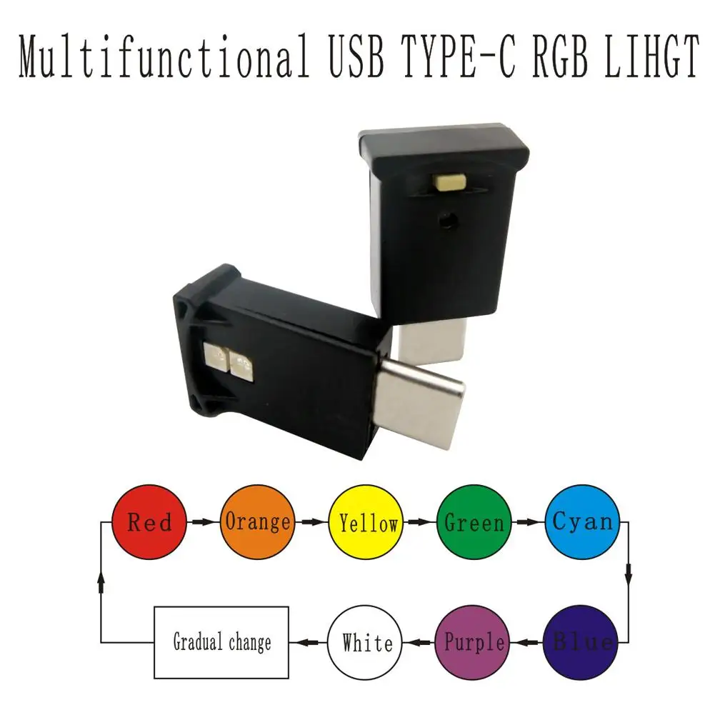 Type-C Adjustable Interior Atmosphere Lamp Car Interior Lamp LED Ambient Light 8 Colors RGB Dynamic Gradient Brightness