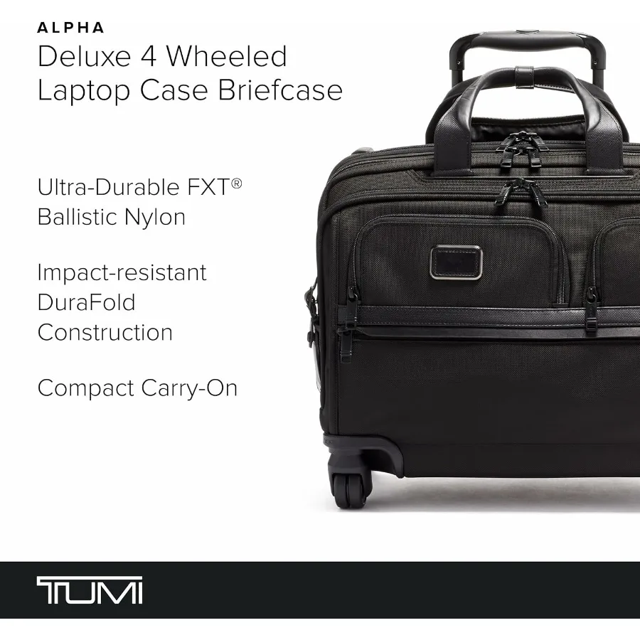 - حقيبة كمبيوتر محمول Alpha Deluxe ذات 4 عجلات - حقيبة كمبيوتر محمول بعجلات - حقيبة سفر بتصميم قابل للتوسيع