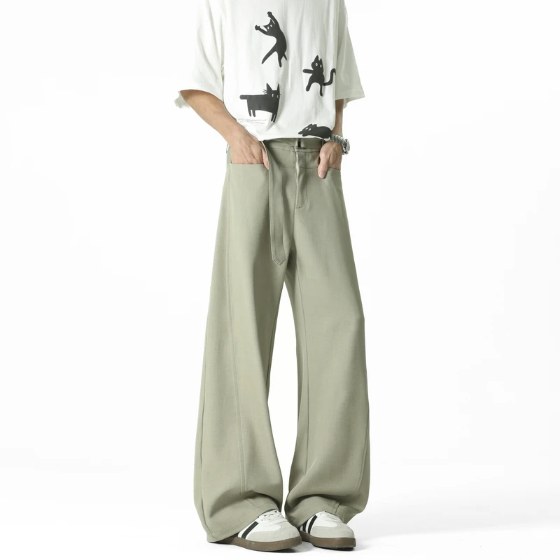 Men's High Waist Lightweight Solid Color Formal Trousers Wide Leg Trousers Summer Drape Suit Pants Loose Fit Casual Dress Pants