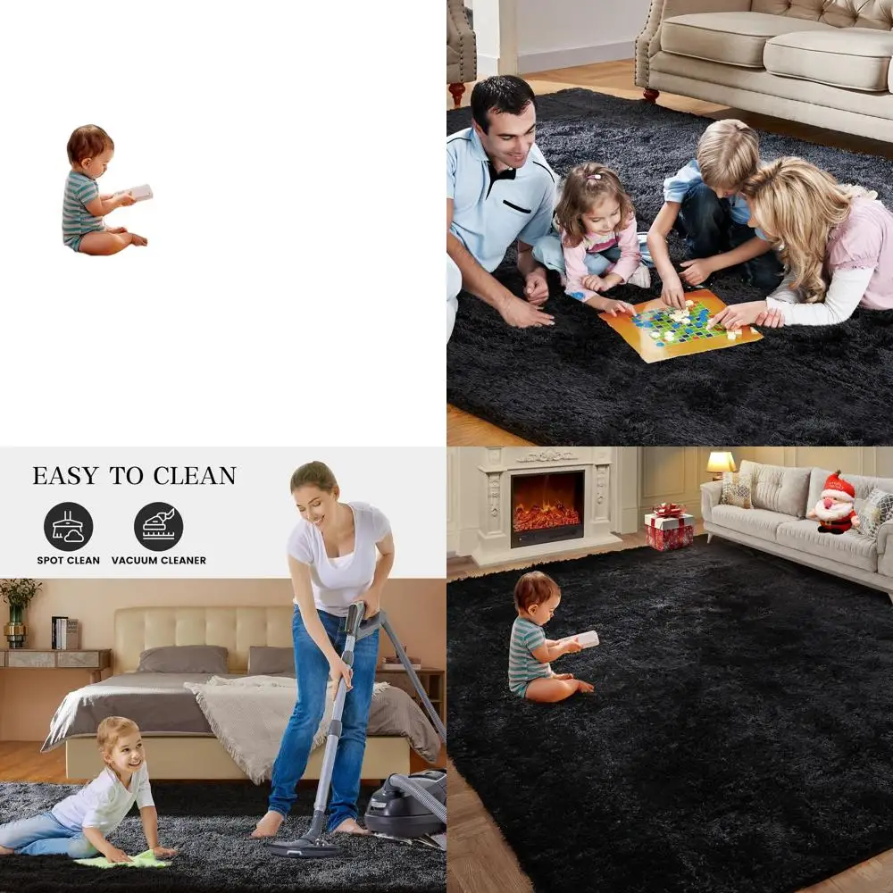 

Extra Large Shag Area Rug, Plush Black Carpet for Bedrooms, Soft Nursery Rugs for Kids Rooms