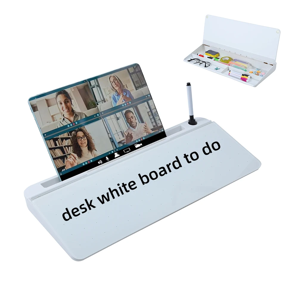 Desktop Glass Whiteboard Dry Erase White Board Surface Pad Stand with Drawer Desk Organizers Office Home Storage School Supplies