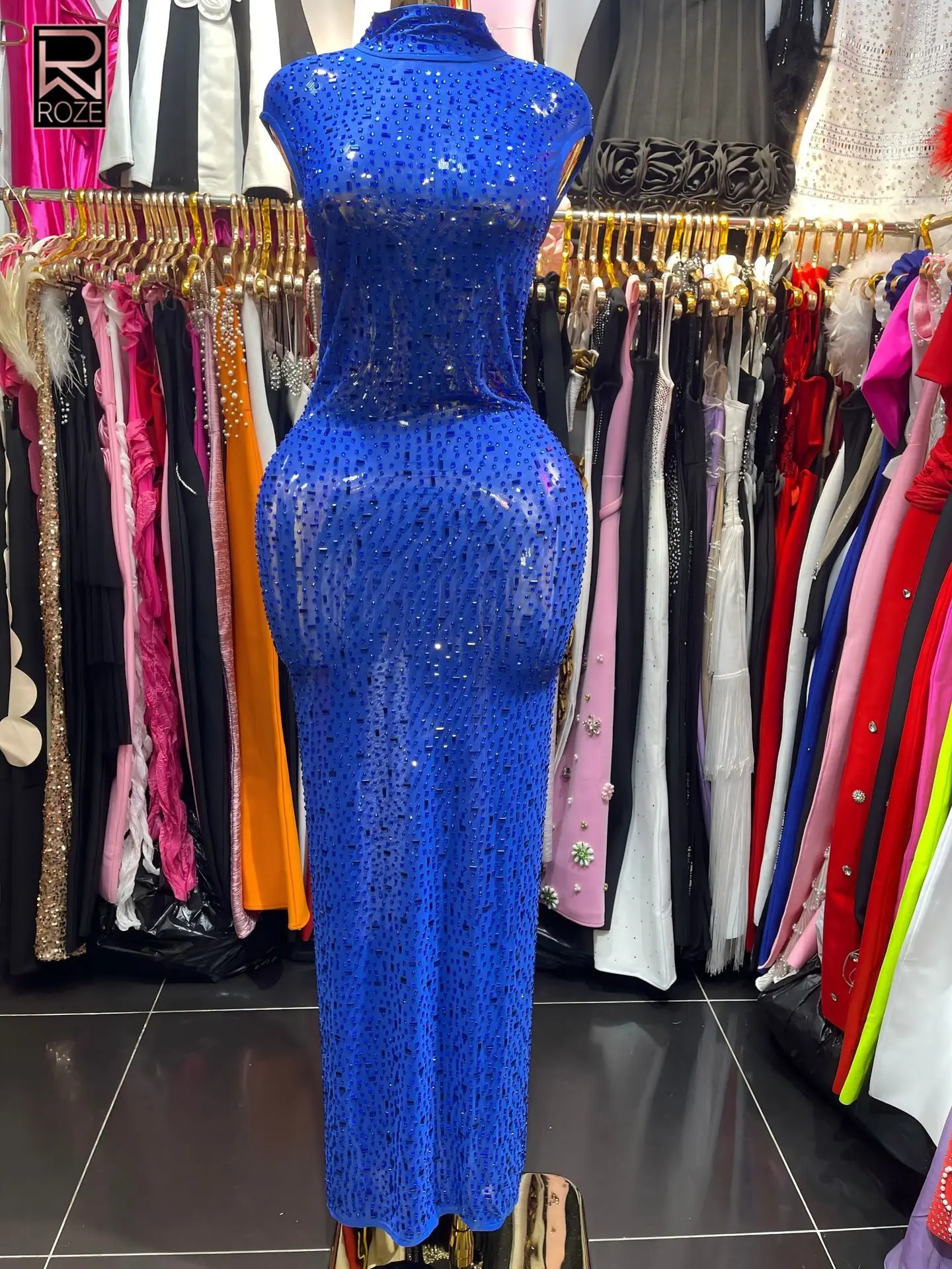 

Сексуальный комбинезон-макси для выступлений, сценический костюм для певиц, украшенный стразами, облегающее вечернее платье в стиле бодикон